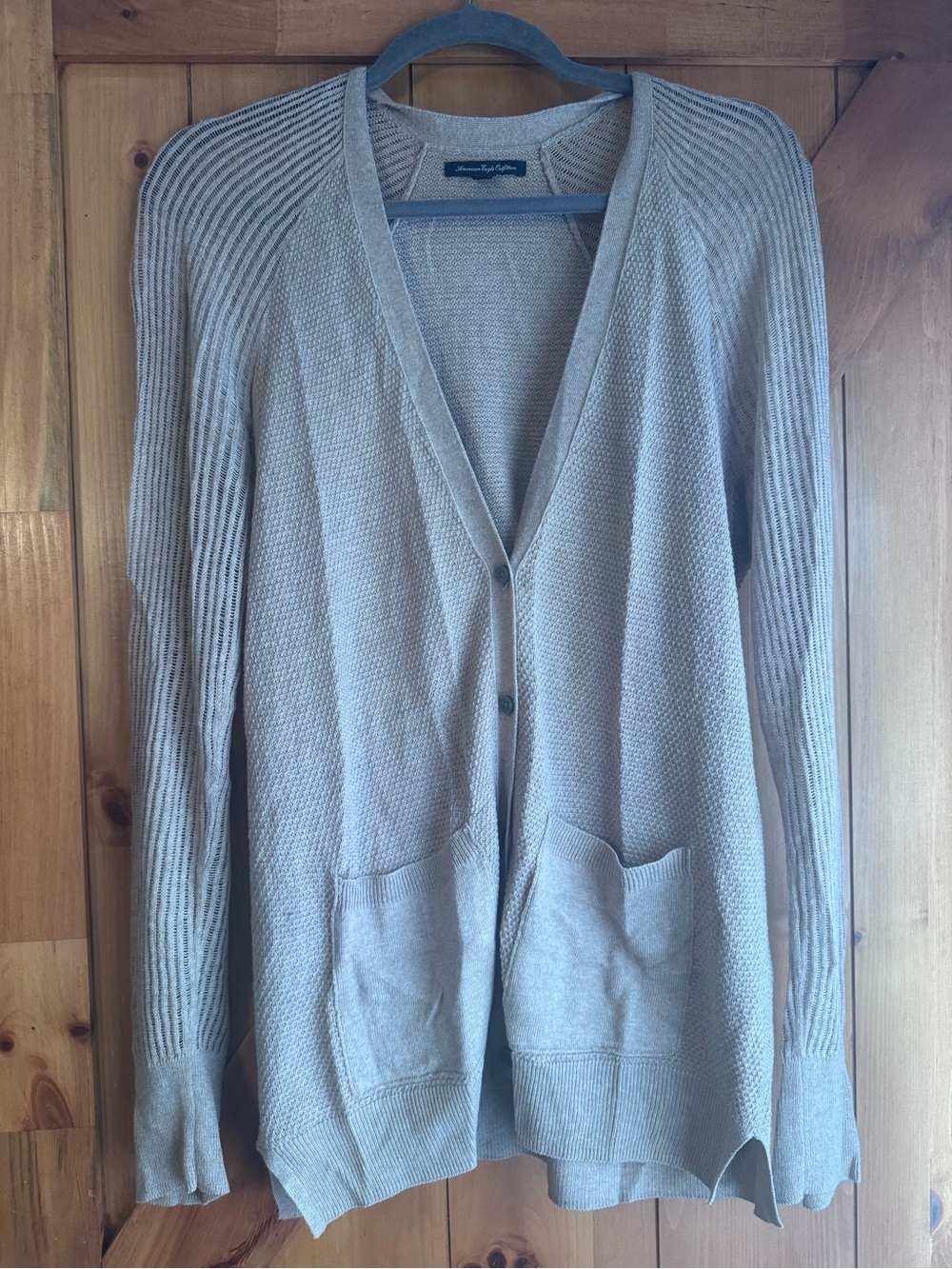 American Eagle Outfitters Taupe Open-Front Knit Cardigan